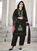 Roman Silk Black Festival Wear Hand Work Readymade Straight Suit